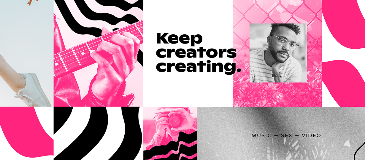 Soundstripe team members under a Keep Creators Creating sign
